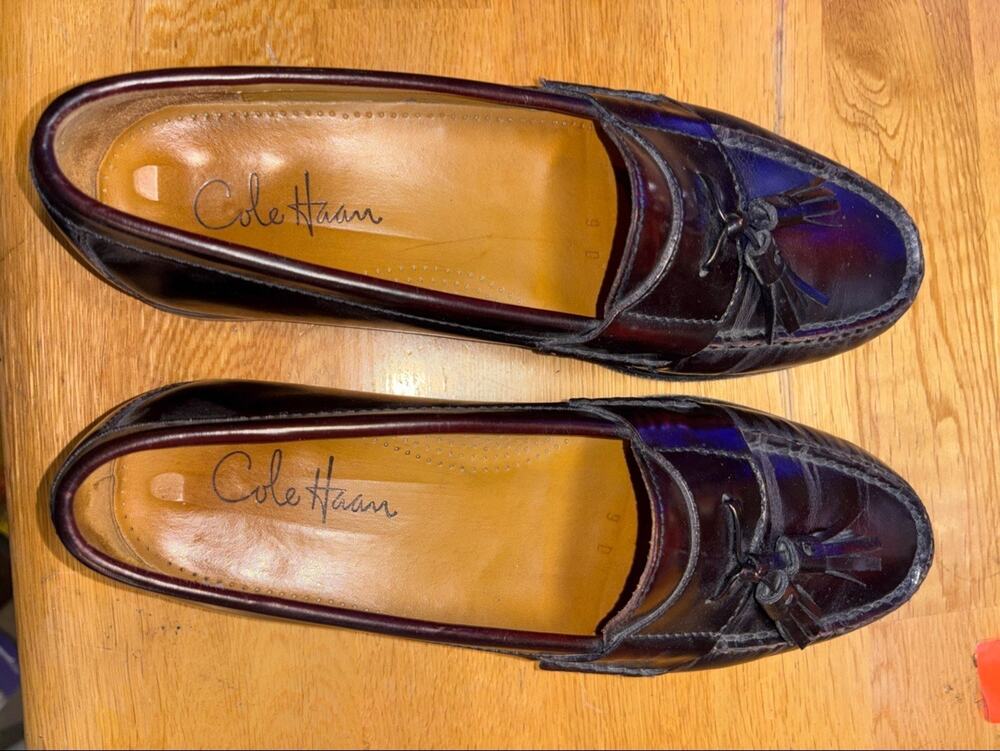Cole Haan Pinch Tassel Loafer Men's 9 D Burgundy Leather Dress Shoes